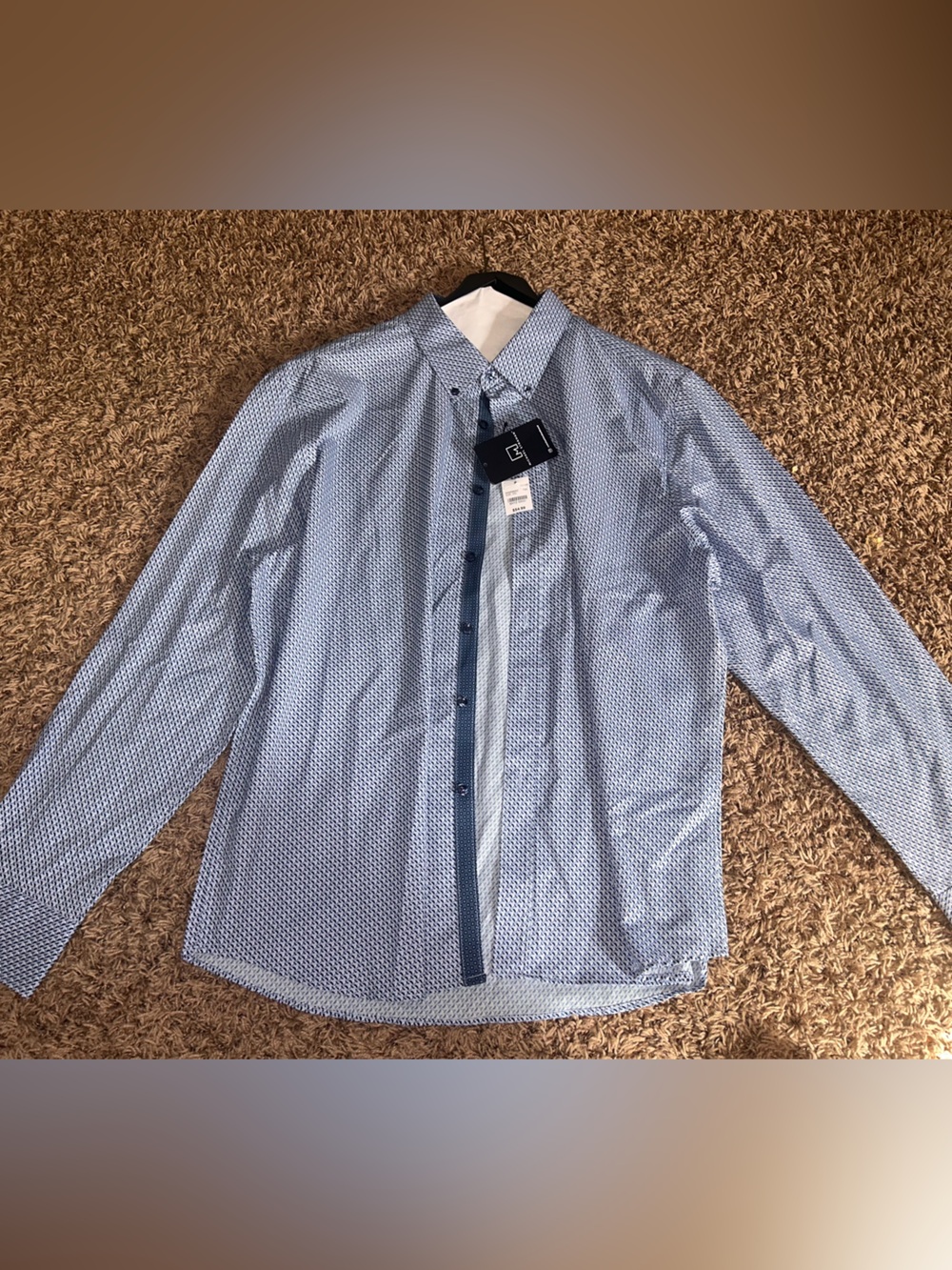 Men's Light Blue Geometric Print Dress Shirt - Modern Tailored Fit